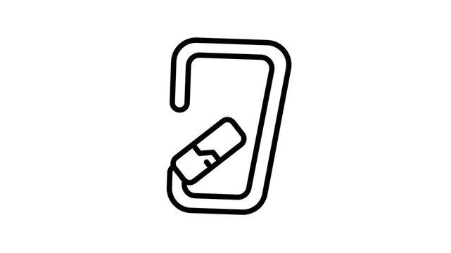 Black line art carabiner opening animation