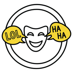 Laughing Emotion Icon with LOL and HAHA Speech Bubbles