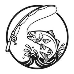 Fishing Illustration with Bass and Fishing Rod