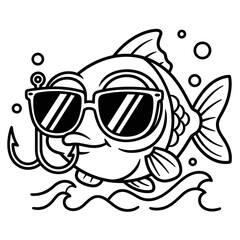 Cool Cartoon Fish with Sunglasses and Fishing Hook