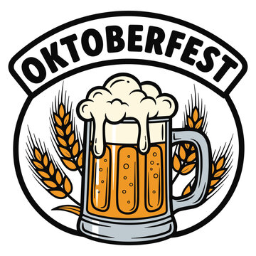 Oktoberfest Beer and Wheat Sheaf Illustration