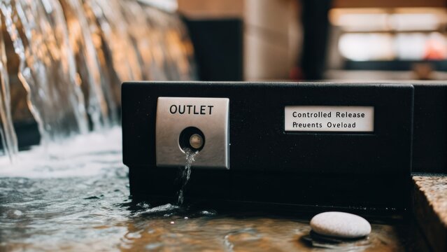 Electrical outlet safely discharging water near flowing water with overload protection