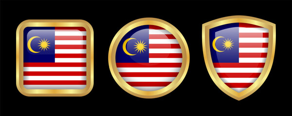 Malaysia flag with golden frame isolated template collection