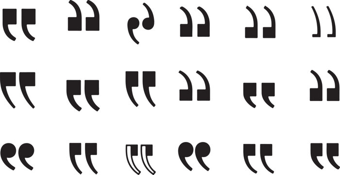 Set of quote mark. Quotes icon vector set. Quotemarks outline, speech marks, inverted commas or talking marks collection. Talk bubble speech icon. Black quotes icon.