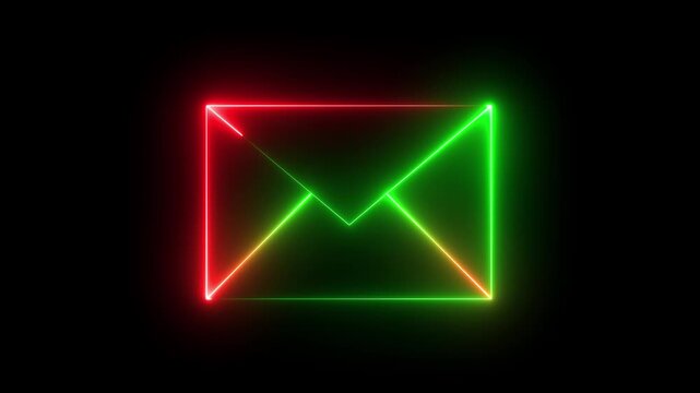 Neon Envelope Icon with Red and Green Lights, Letter sing, Lighting Letter 