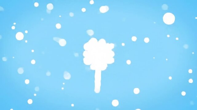 A minimalist, 2D flat-style motion graphics animation featuring a solid white, stylized tree or cloud shape centered against a soft, light blue gradient background. 