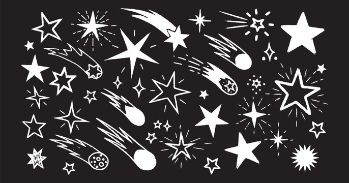 Hand drawn star spark doodle element icon set. Hand drawn sketch doodle style. Light decoration background. 