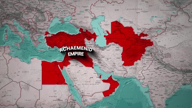 Animated Map of Achaemenid Persian Empire Territory with Glowing Border Highlight on World Map