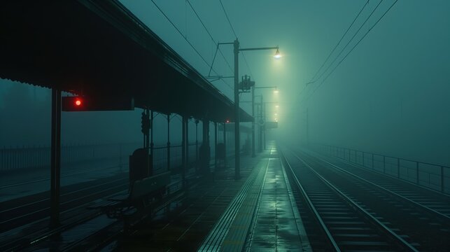 Mystical Train Platform with Cinematic Lighting and Surreal Mood
