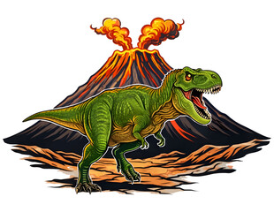 Fototapeta premium Epic T-Rex and Exploding Volcano Dinosaur Art
