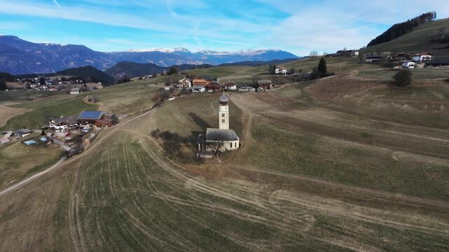 Dolomites. Church and ancient religious tradition of Siusi and Castelrotto. San Valentino