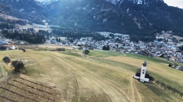 Dolomites. Church and ancient religious tradition of Siusi and Castelrotto. San Valentino