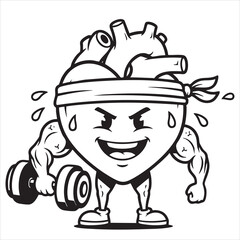Motivational health illustration featuring a person lifting a barbell with a heart shaped body for heart health awareness. 