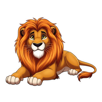 Cute Cartoon Lion Lying Down, Friendly Jungle Animal