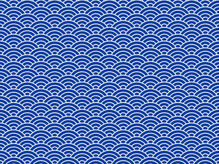 シームレスな紺色青海波文様背景