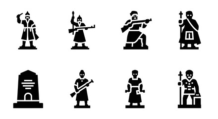 Obraz premium Set of historical warrior silhouettes featuring monuments and armed figures