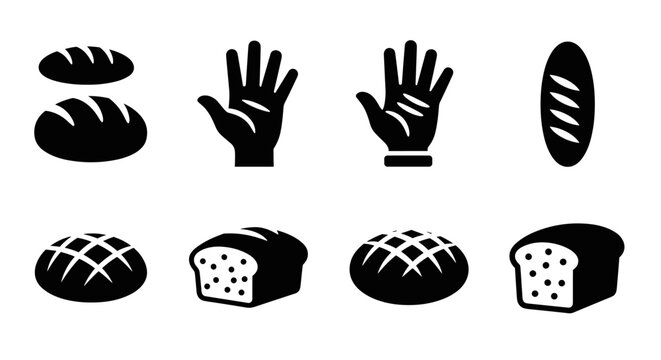 Minimalist bakery icons featuring bread and hands in silhouette style
