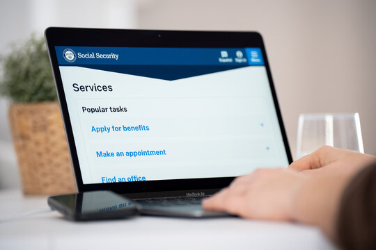 United States Social Security Administration SSA website on a laptop computer screen. Federal insurance program providing retirement, disability, benefits on February 17, 2026 in Krakow, Poland.