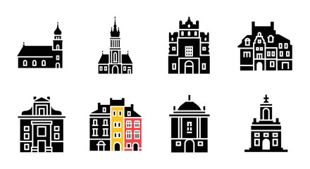 Fototapeta premium Historic european buildings set in minimal silhouette style