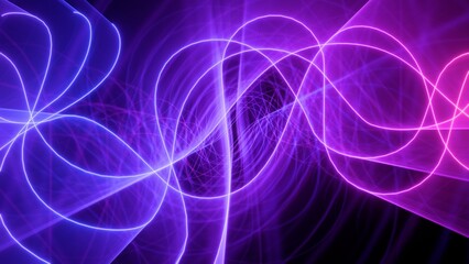 Obraz premium Abstract purple and blue neon wave lines background, futuristic glowing light energy technology texture, geometric lines