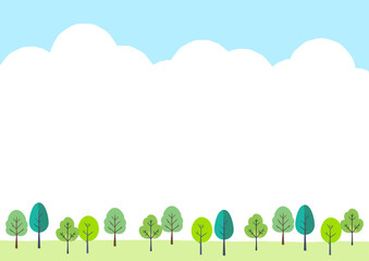 新緑の木の風景　樹木の手描き風イラスト