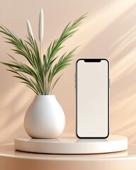 Minimalistic plant and smartphone setup.