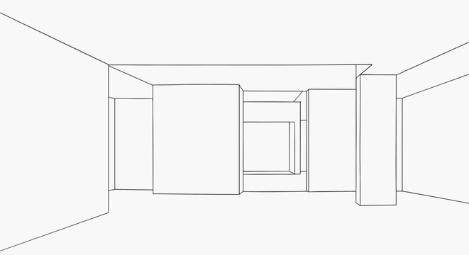 Minimalist linear interior design with geometric architecture elements