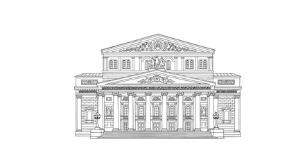 Detailed line drawing of classical theatre architecture