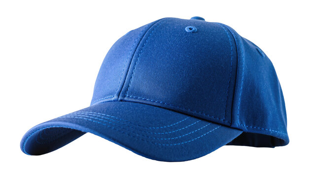 A vibrant blue baseball cap on a black background, with visible stitching