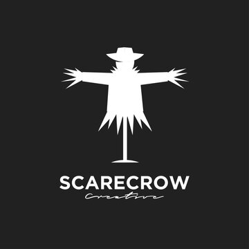 Minimalist White Scarecrow Logo Design Icon Vector Graphic on Dark Background