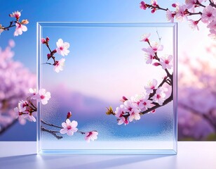 桜のガラスフレーム背景素材