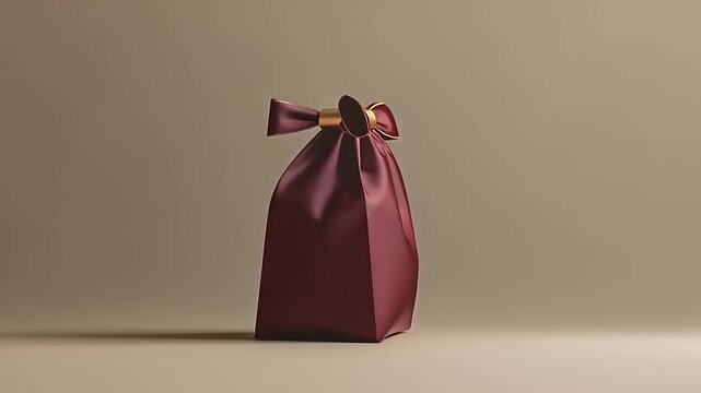 Elegant Burgundy Gift Bag with Satin Bow and Gold Accent.