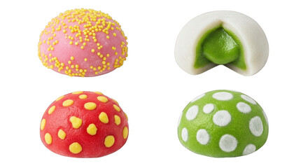 Assorted colorful round pastries with different toppings and fillings