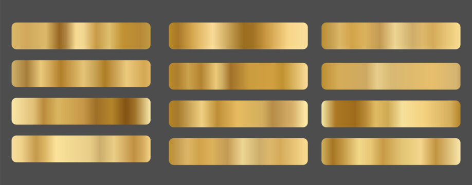 Golden gradients set. Metallic gold gradients. Elegant gold gradients isolated. gold foil texture .golden colour swatches.Set of colors for design,collections