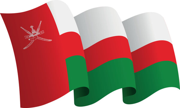 Flag of Oman. Ribbon style flag that conveys a sense of movement and waving effect
