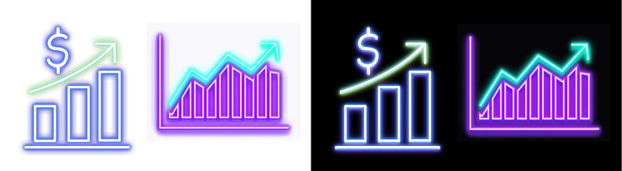 Naklejka premium PNG image of&nbsp;Vibrant neon glowing bar chart designs illustrate significant financial growth and increasing investment trends on transparent background