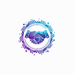Obraz premium Handshake emblem surrounded by laurel wreath, symbolizing partnership and unity
