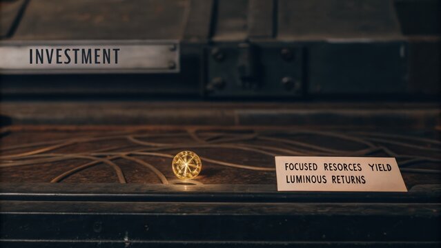 Intricately designed glowing artifact on a textured surface with inscription