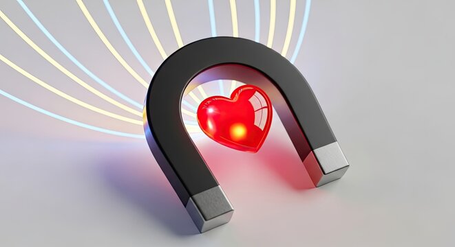 Capturing affection, abstract magnet design holding a vibrant red heart shape illustration