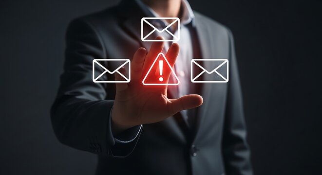 Businessman interacting with digital email icons representing modern communication and technology in the workplace