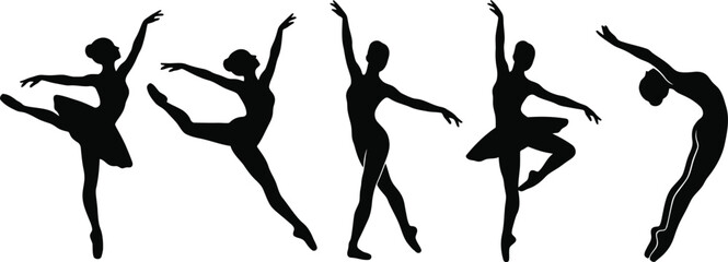 A beautiful collection of graceful ballerina silhouettes performing elegant dance moves © sehrish