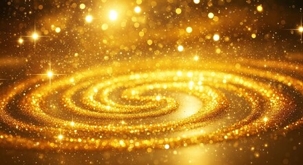 Obraz premium A vibrant golden spiral glows brightly in a dark background with sparkling lights and stars