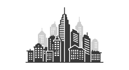 Obraz premium Black and white cityscape with varied building heights and architectural styles.