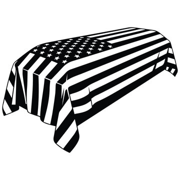 Draped American flag on a coffin, symbolic funeral tribute