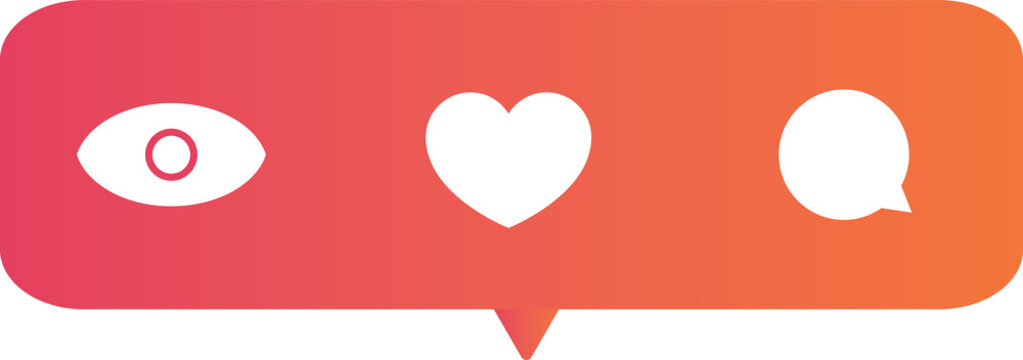 Social media notification icons for views likes and comments on a gradient background- PNG