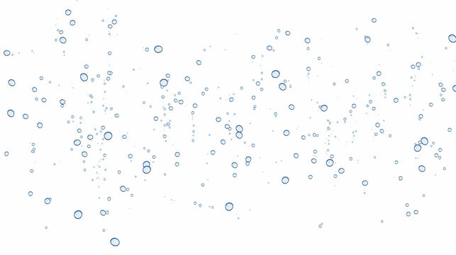 清潔感や潤いイメージ　白背景に浮かぶ透明感のある青い水玉と気泡の爽やかなバックグラウンド素材