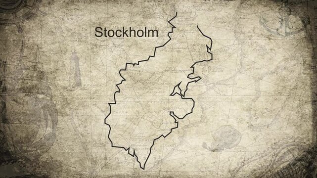 Stockholm Sweden map drawn on a cartography background sheet of paper