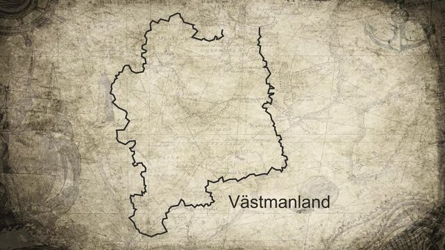 V&auml;stmanland Sweden map drawn on a cartography background sheet of paper