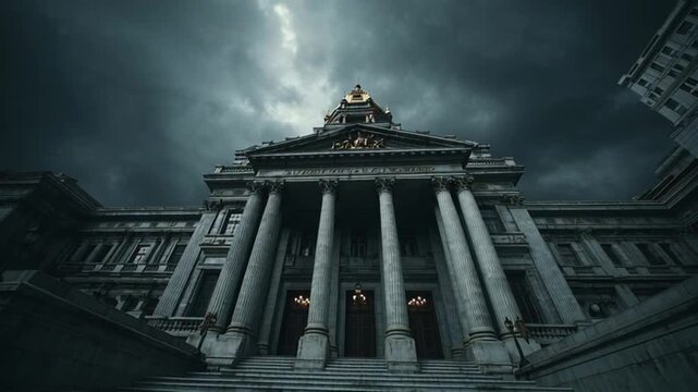 Dramatic Low Angle View of Classic Neoclassical Building