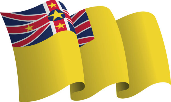 Flag of Niue. Ribbon style flag that conveys a sense of movement and waving effect